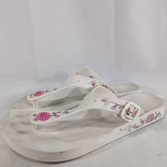 Grendene Ipanema Womens 9 38 White Floral Sandals Flip Flops Thong Pink Anatomic - Picture 1 of 12